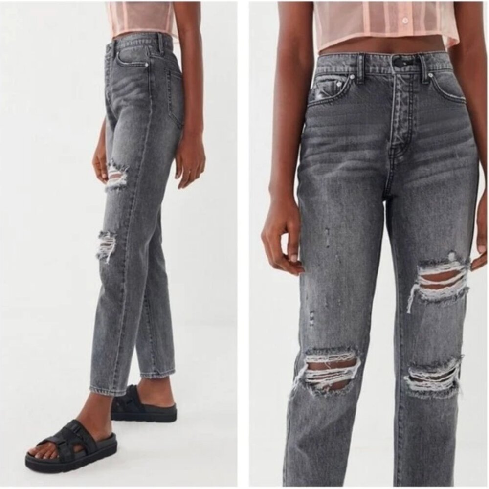BDG Slim Straight Jeans UA Washed Black Distressed High-Waisted Denim